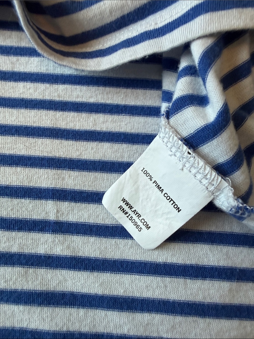 AYR French Fry Blue Striped Crewneck 3/4 Sleeve T Shirt - Picture 6 of 10